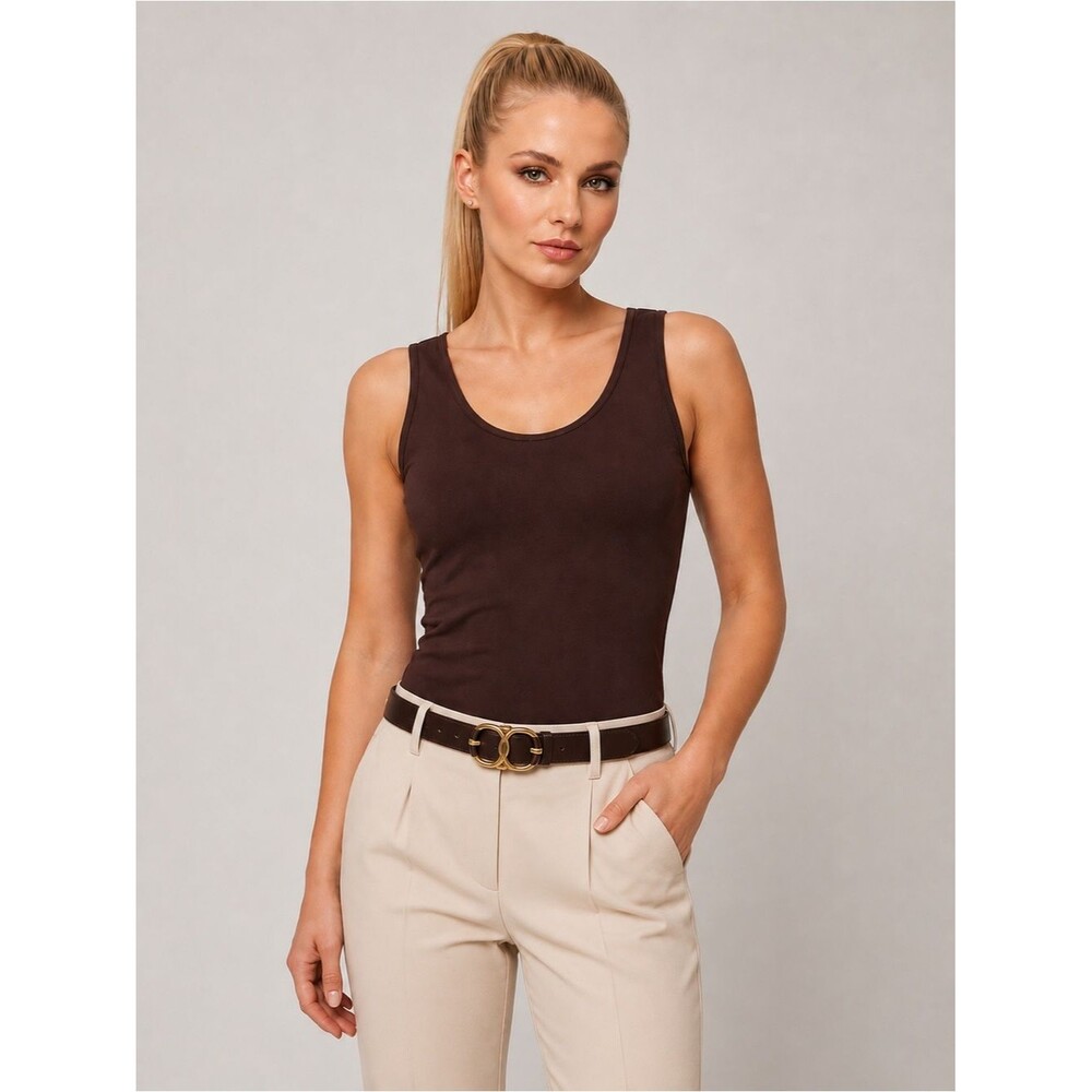 Fornia Seamless Scoop Neck Tank Top Stretch Chocolate Brown One Size